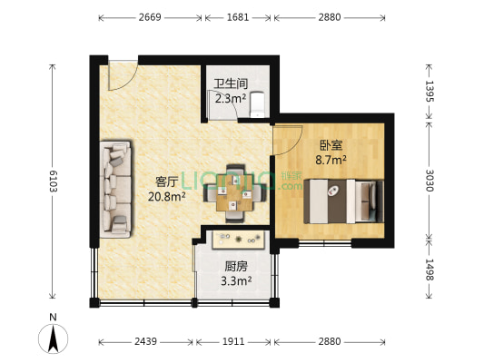 先烈南路青龙坊 1室1厅1卫 35平方