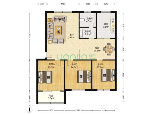 新立街小区 3室2厅2卫 124平方