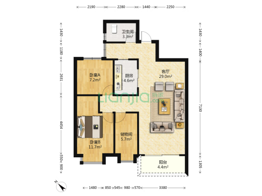 银丰花园馨园 2室1厅1卫 88平方