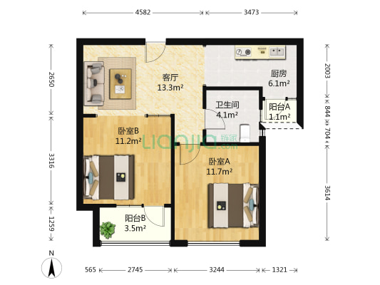 华裕阳光城 2室1厅1卫 71平方