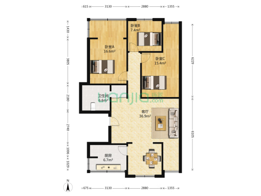 豪斯花园 3室1厅1卫 116平方