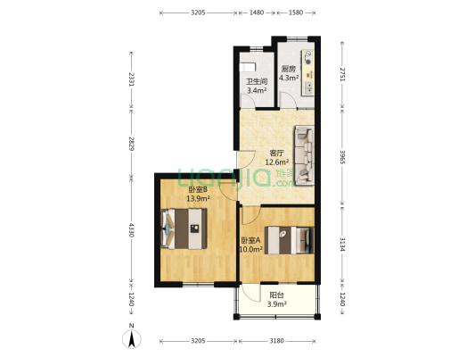 冯家村60号 2室1厅1卫 62平方
