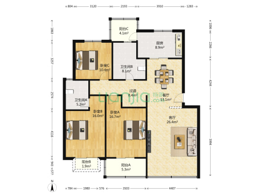 德园路328弄 3室2厅2卫 145平方