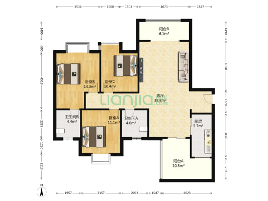 新城国际 3室1厅2卫 119平方