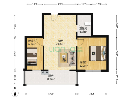 哈南之星 2室1厅1卫 83平方