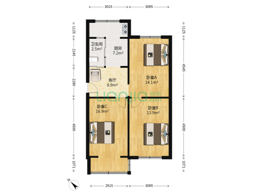 长春工程学院湖西校区家属楼 3室1厅1卫 82平方