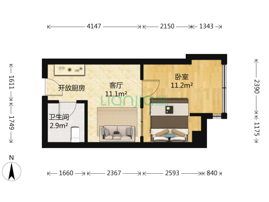 银龙广场二期 1室1厅1卫 37平方