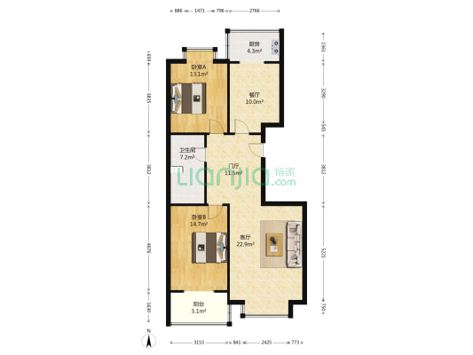 香水园 2室2厅1卫 120平方