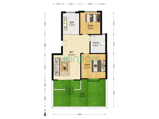 东海黄金海岸福海阁 2室1厅1卫 75平方