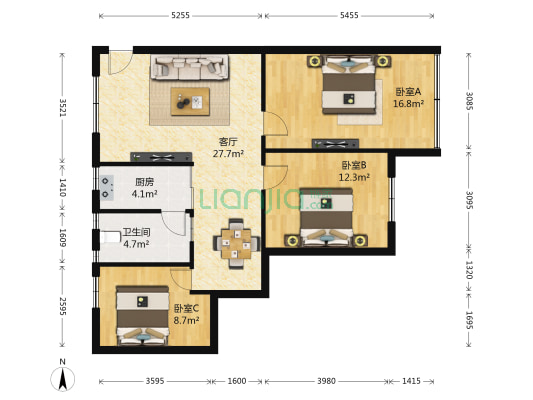 中冠大厦 3室1厅1卫 93平方