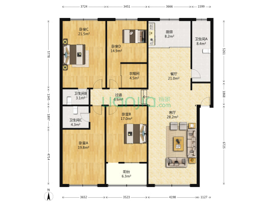 长沙市望城区公路管理局单位宿舍 4室2厅3卫 220平方