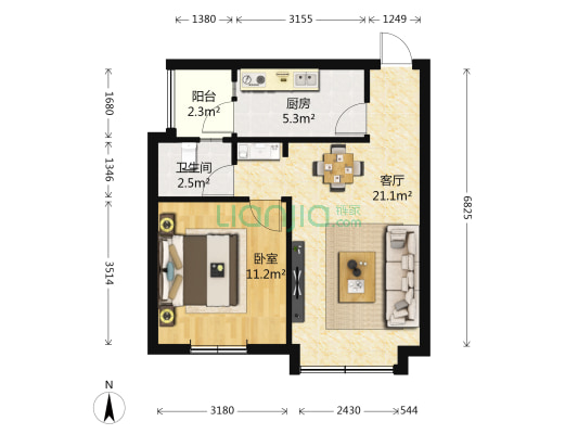大城小居 1室1厅1卫 48平方