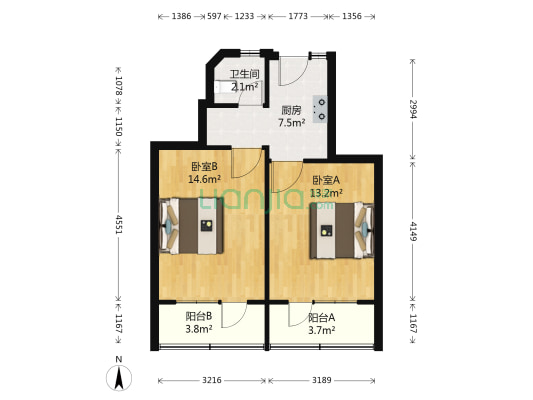 安化路181号 2室0厅1卫 53平方