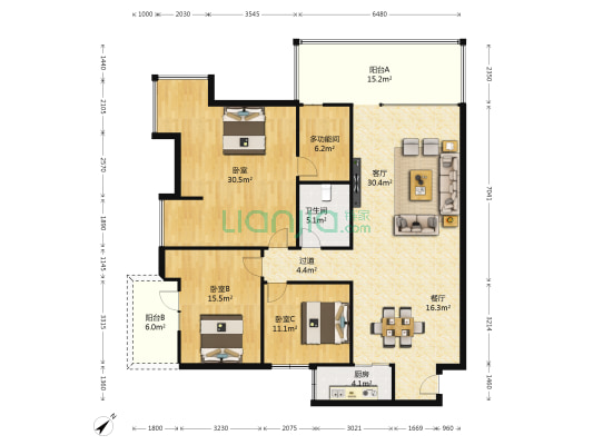 靖阳·宏桥水岸 4室2厅1卫 166平方