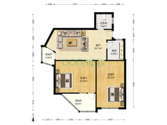 青年东路4-2号 2室1厅1卫 91平方