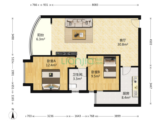 蛟龙银座 2室1厅1卫 80平方
