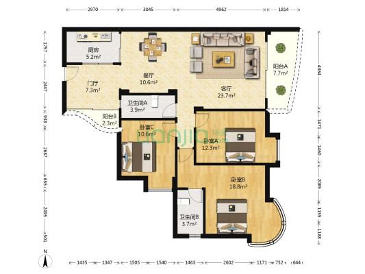 泰富广场 3室2厅2卫 131平方