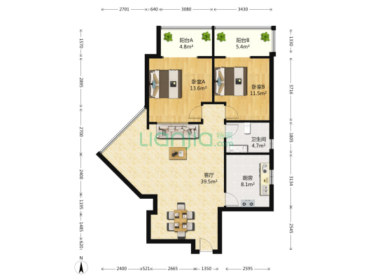 瑞金广场 2室1厅1卫 100平方