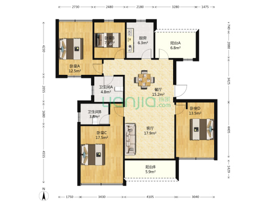 御亭山 4室2厅2卫 134平方