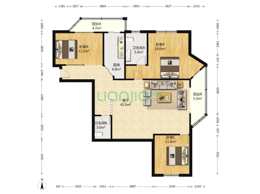 恒松园 3室1厅2卫 169平方