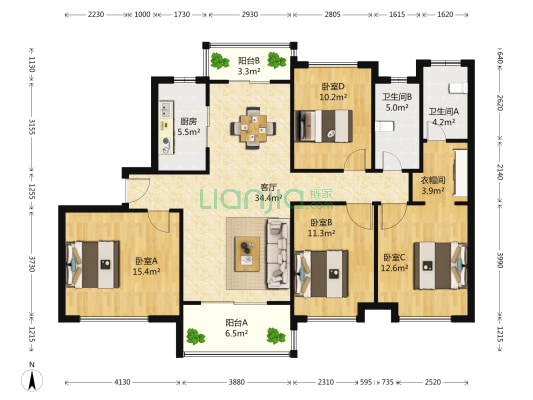 广电兰亭盛荟1期 4室1厅2卫 136平方