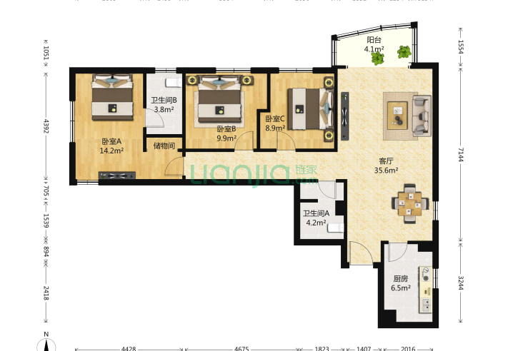 55㎡户型图_京铁家园户型图详情(北京链家)