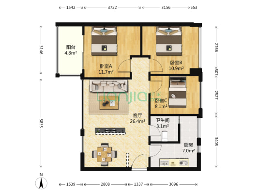德通心愿城 3室1厅1卫 82平方