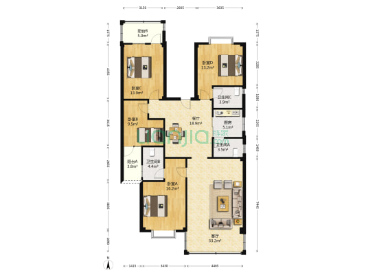 颐景阁小区 4室2厅3卫 170平方