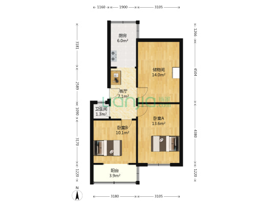 斌升街10号 2室1厅1卫 65平方