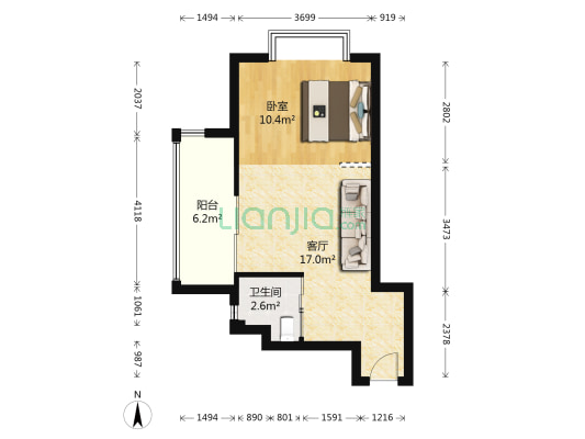 金尊名都 1室1厅1卫 49平方