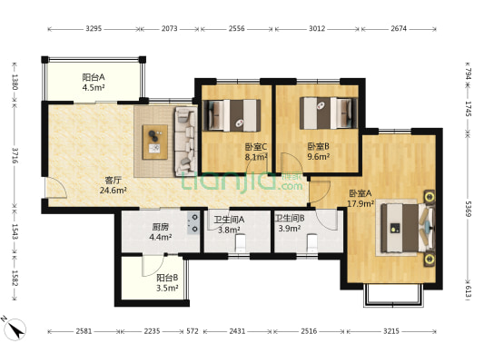 恒大名都 3室1厅2卫 110平方