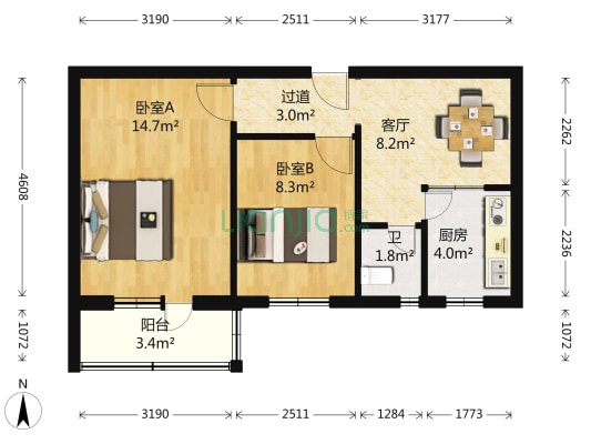 铁狮子巷 2室1厅1卫 57平方