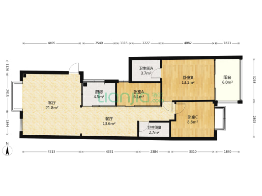 美树橙 3室2厅2卫 103平方