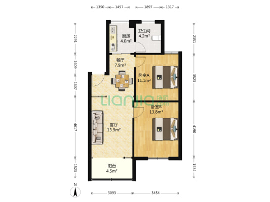 甬江家园北区 2室2厅1卫 72平方