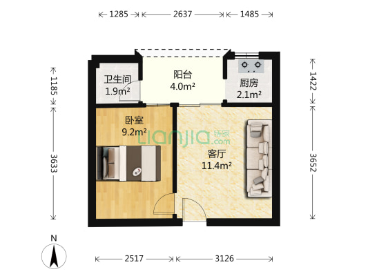 合正名园 1室1厅1卫 36平方