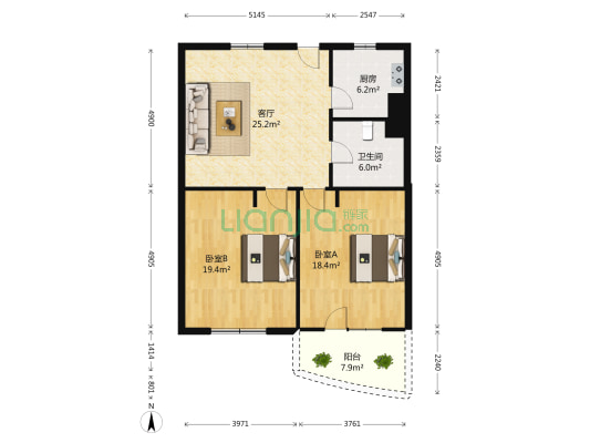 达汇花园(公寓) 2室1厅1卫 99平方