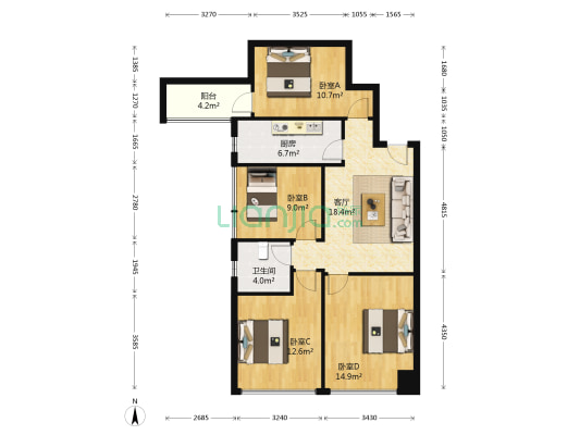 滨湖俊园 4室1厅1卫 80平方