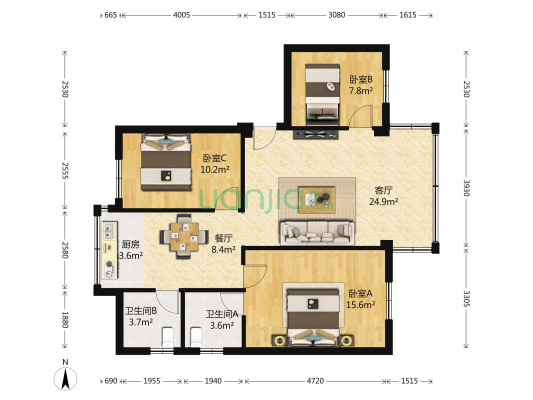 星海园 3室2厅2卫 120平方