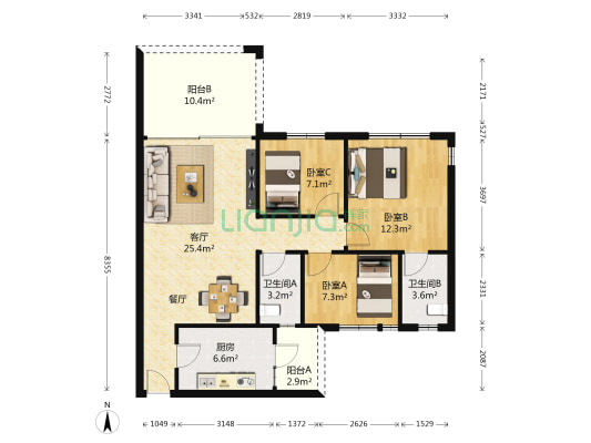 广州碧桂园美苑 3室1厅2卫 102平方