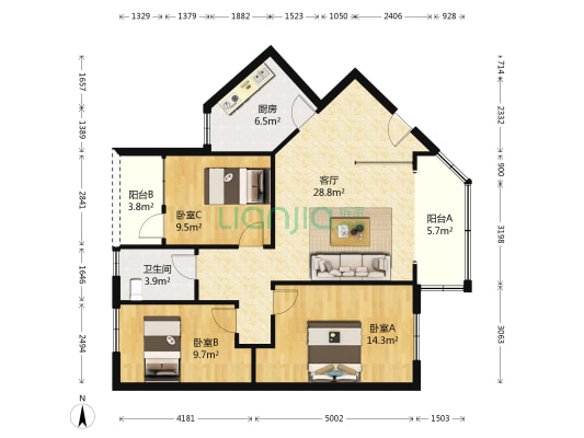 景华新村 3室1厅1卫 103平方