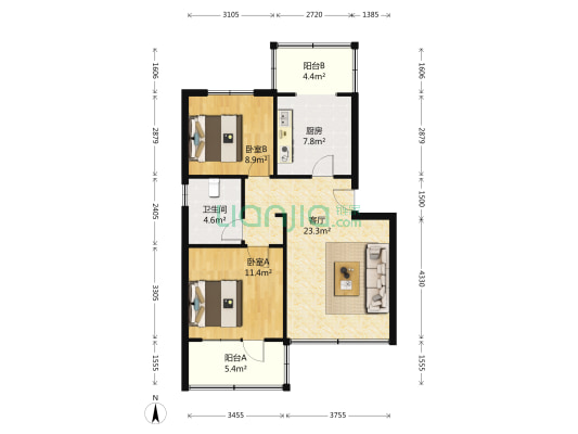 康佳花园 2室1厅1卫 77平方