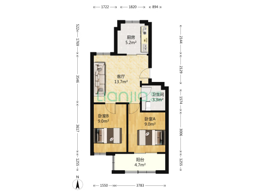 鲍家耷小区 2室1厅1卫 55平方