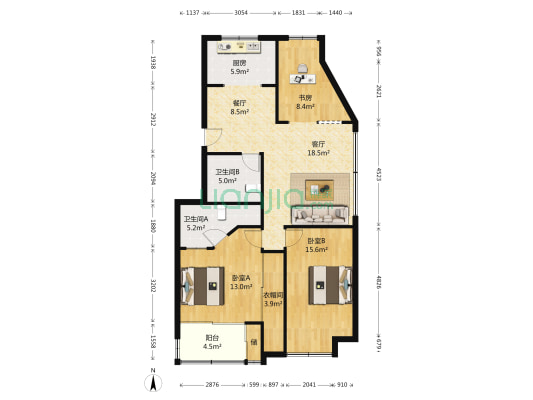 大学苑 3室2厅2卫 115平方
