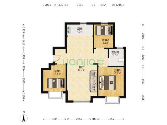 安恒·锦沐学府 3室1厅1卫 96平方