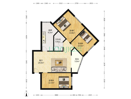 泰山新城桂花苑 3室1厅1卫 97平方