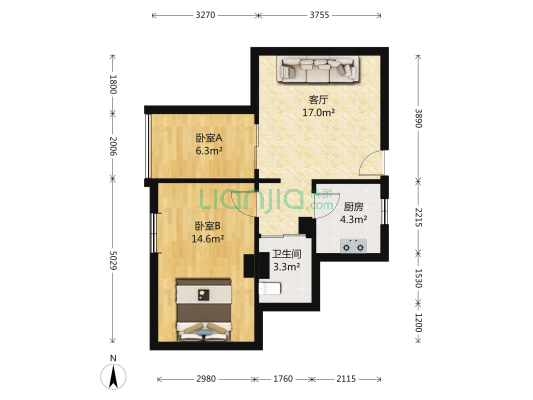 侨怡苑 2室1厅1卫 62平方