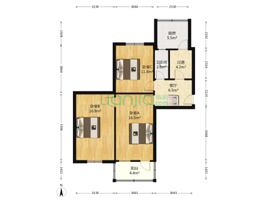 省物资局宿舍（马道南街） 3室1厅1卫 86平方
