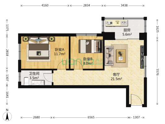 山海一家一期 2室1厅1卫 69平方