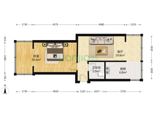 芳草东街89号 1室1厅1卫 50平方