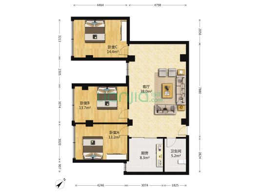 逸安公寓 3室1厅1卫 133平方